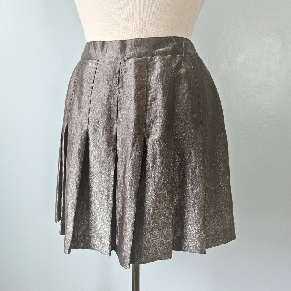 Open Minds Inc Sport Metallic Silver Pleated Mini Skirt Vintage 90s Shimmer 14